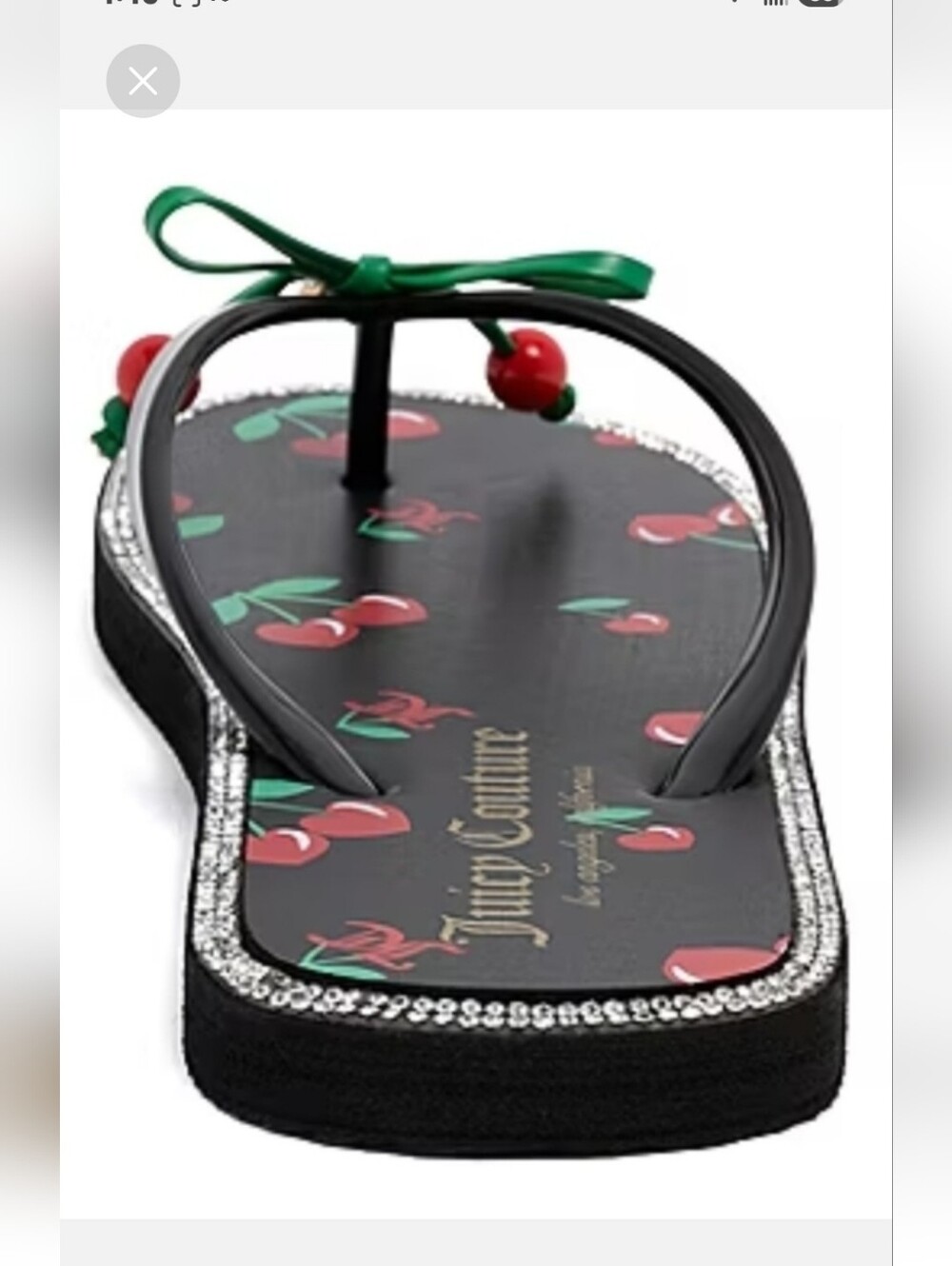 Juicy Couture 🍒Cherry Bow Thong Sandal in Black and Green Size 7 NWT - Picture 3 of 6